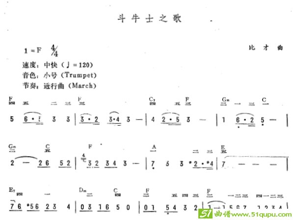 斗牛士之歌（简线谱）电子琴谱