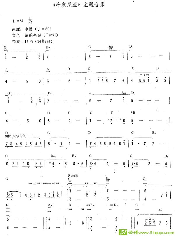 叶塞尼亚（简线谱）电子琴谱