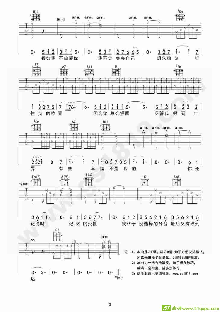 爱吉他曲谱(胡晨作曲,莫文尉演唱)