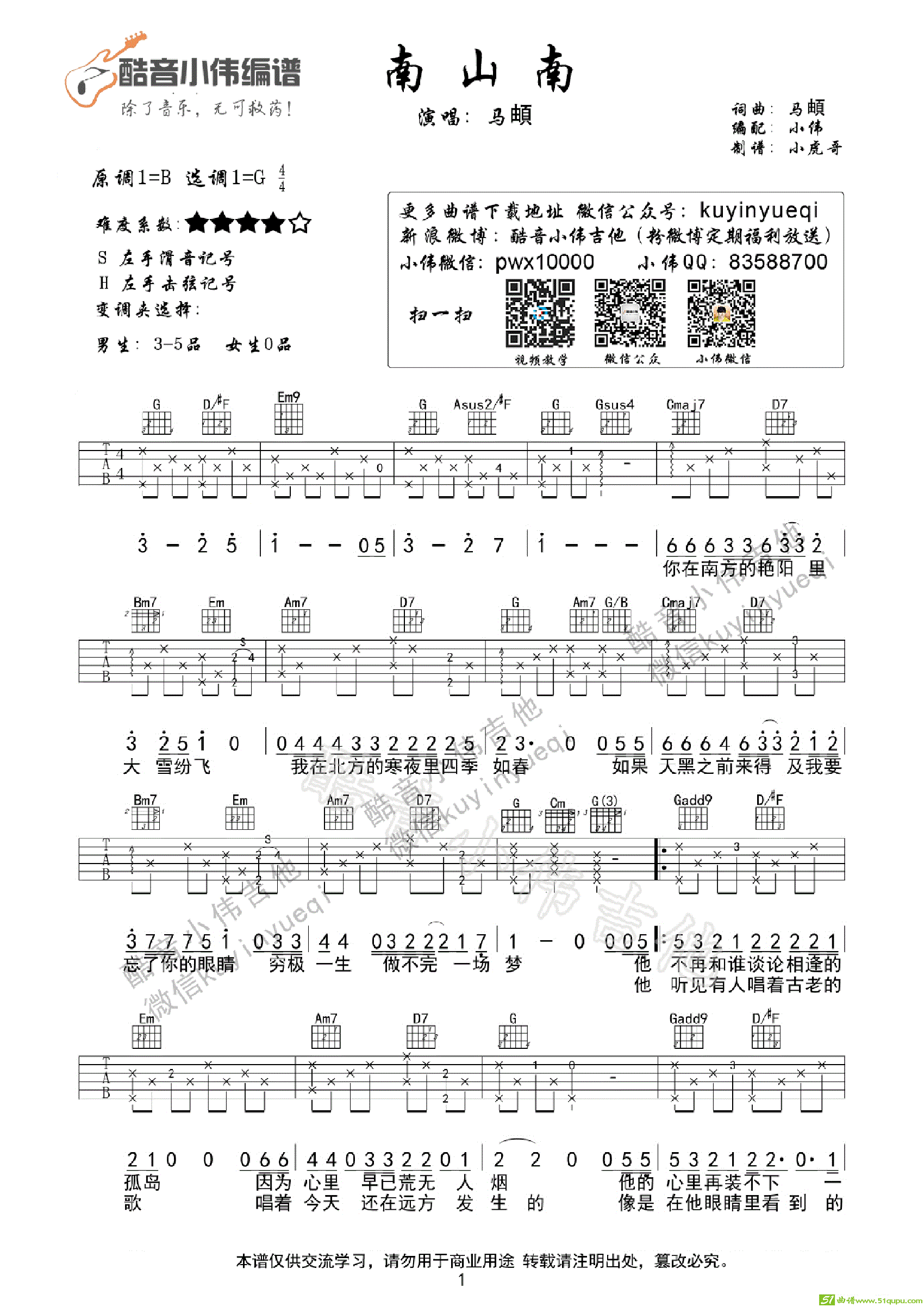 《南山南》带间奏吉他谱