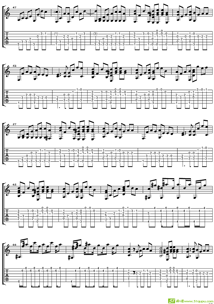 那女孩对我说吉他曲谱(指弹谱,黄义达作曲,黄义达演唱)