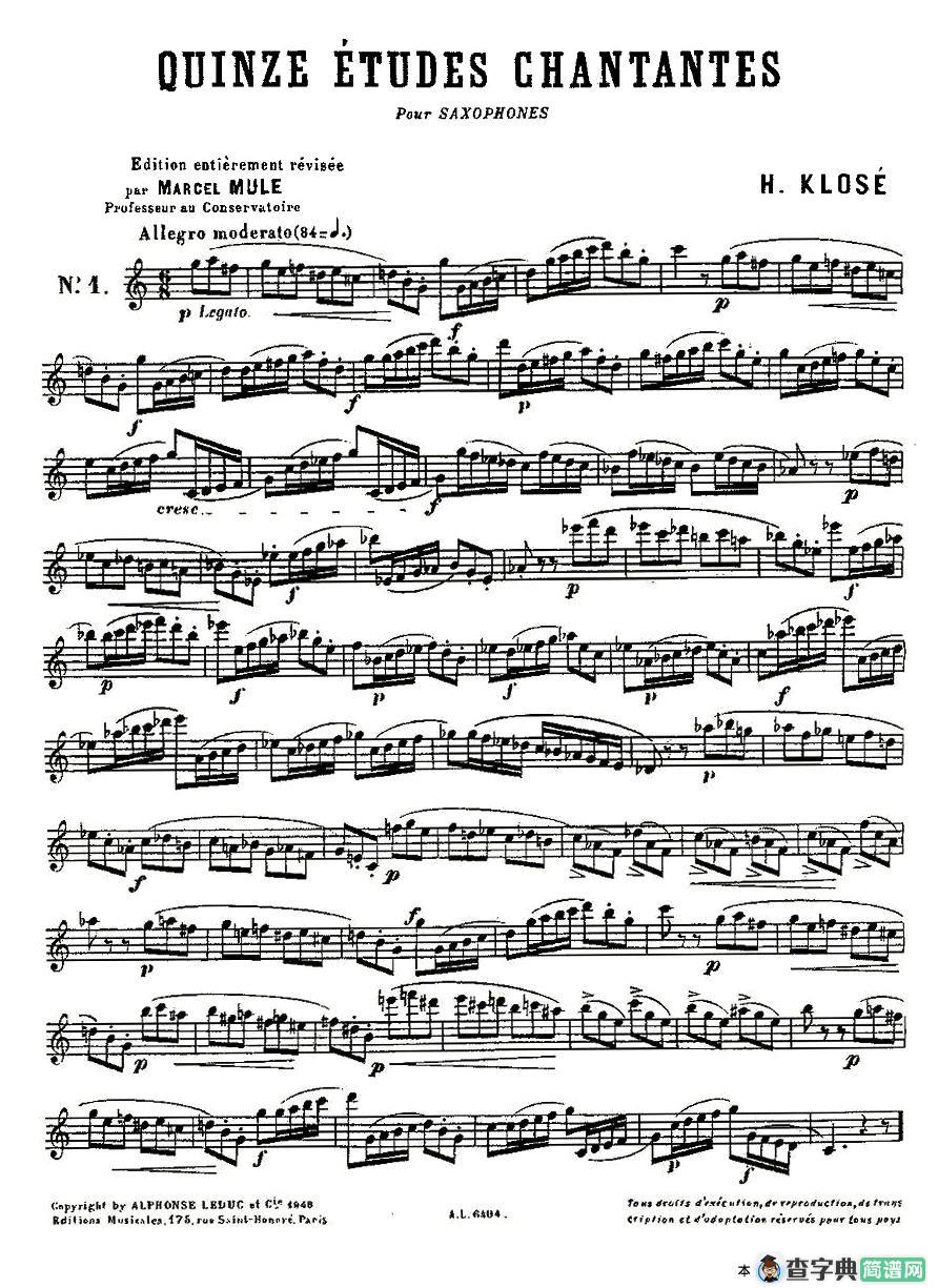 Klose Etudes Chantantes Pour Saxophone（练习曲之一）