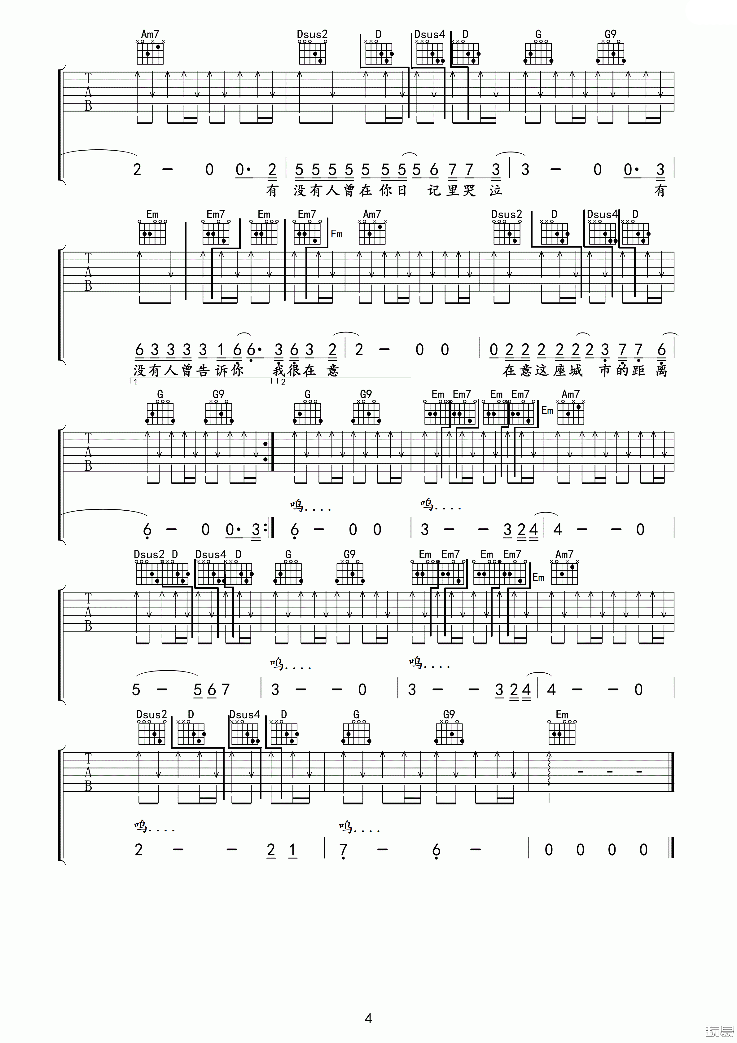 陈楚生 有没有人告诉你吉他谱 玩易吉他版