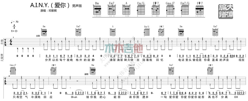 A.I.N.Y.爱你(大伟)(吉他谱)