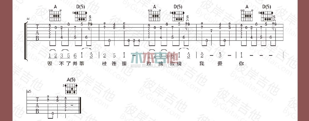 玫瑰玫瑰我爱你(吉他谱)