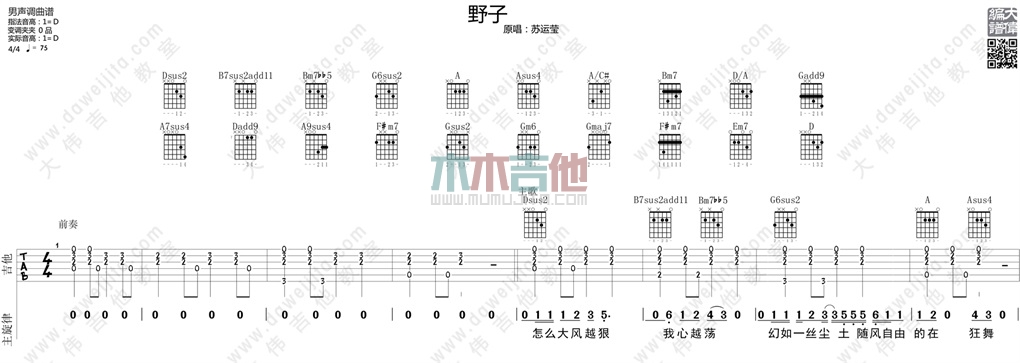 野子(男声)(大伟)(吉他谱)