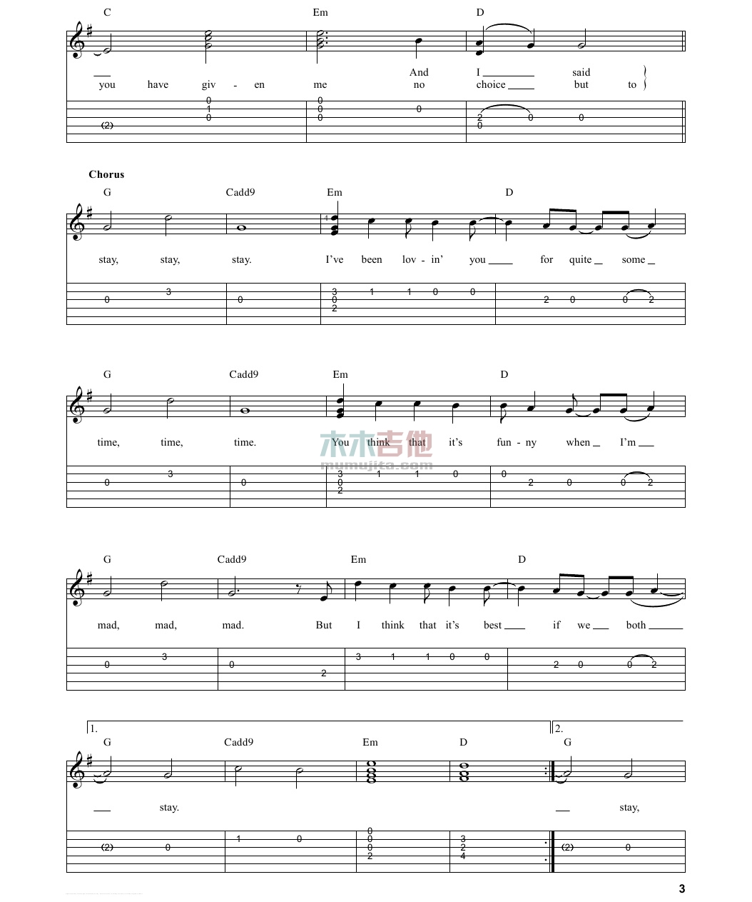 Stay Stay Stay(吉他谱)