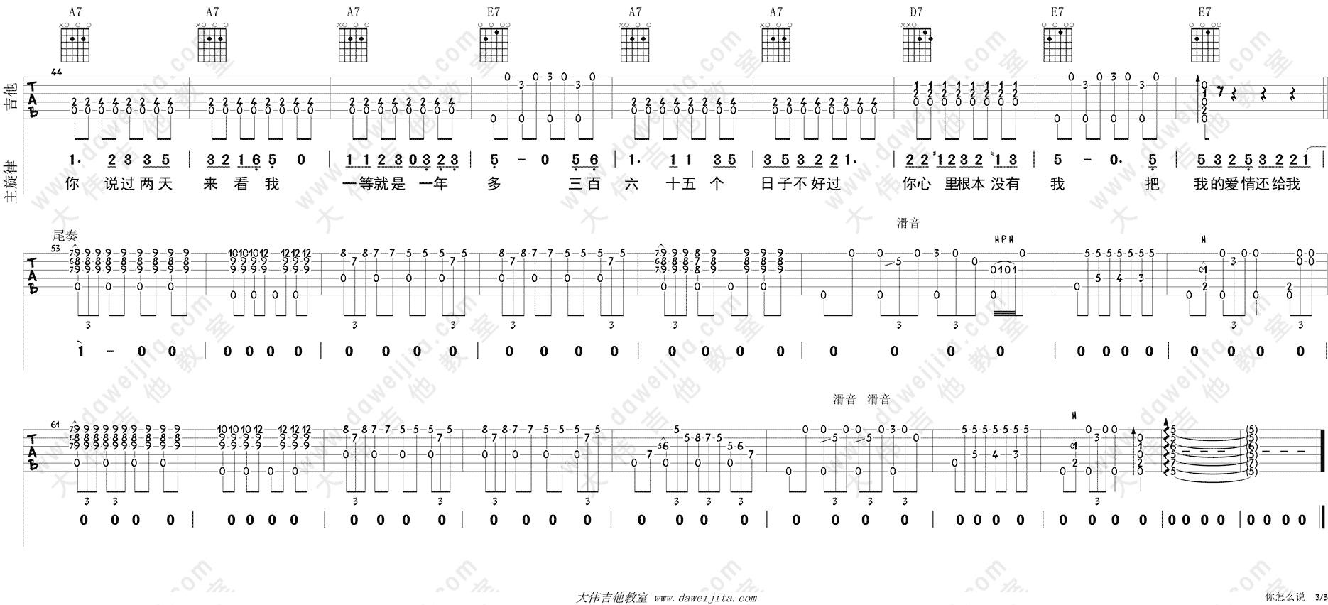 你怎么说(布鲁斯版)(大伟)(吉他谱)