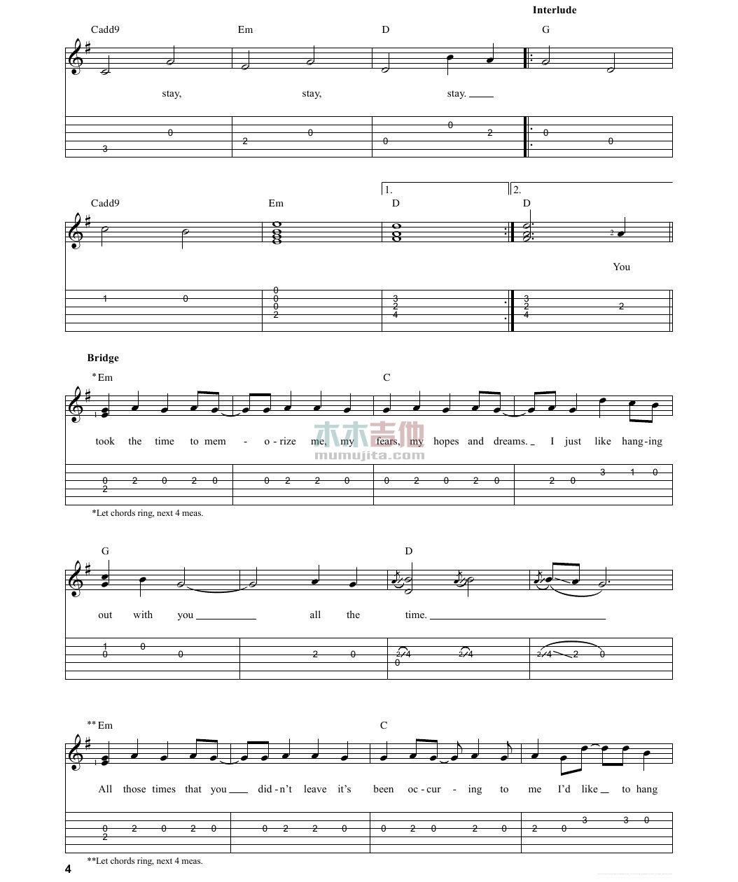 Stay Stay Stay(吉他谱)