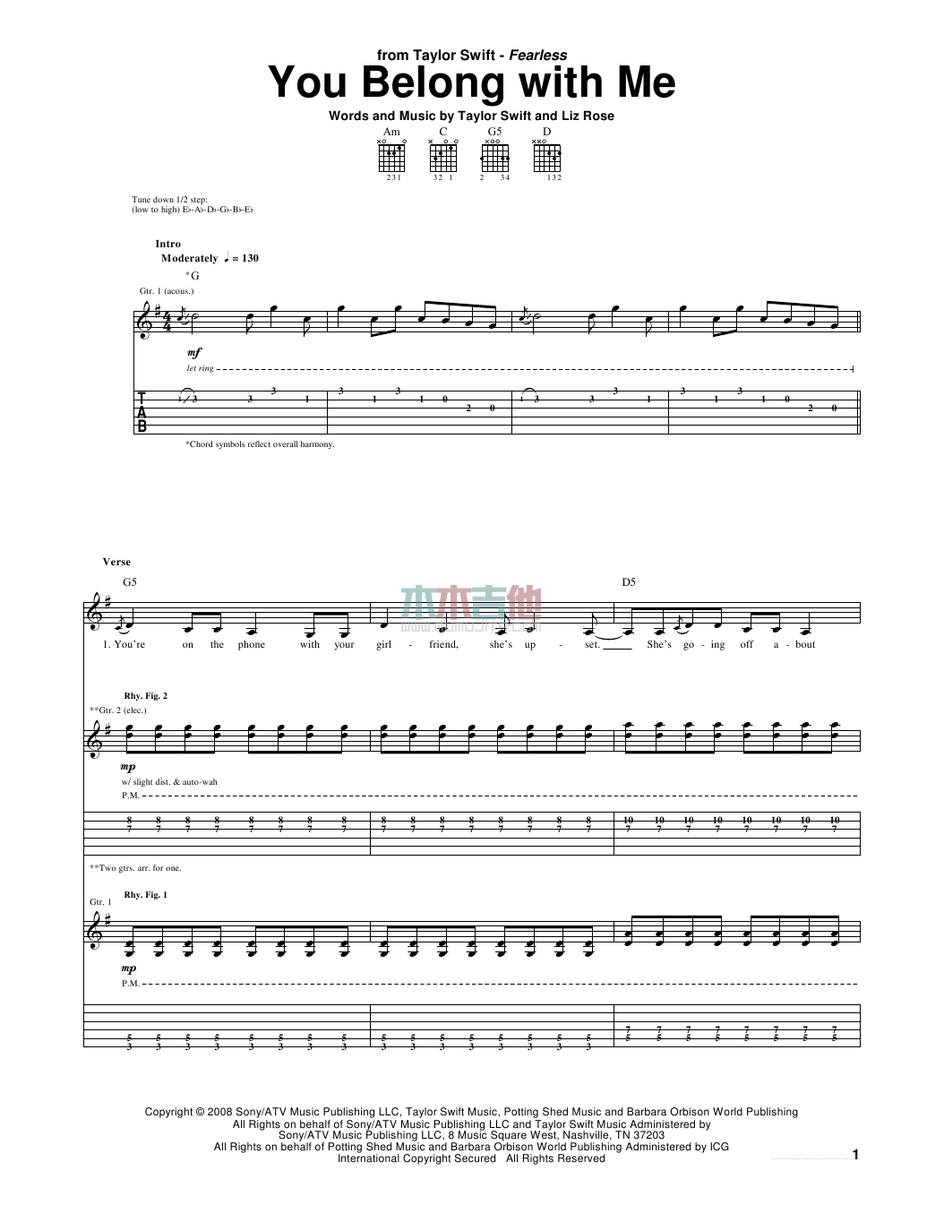 You Belong with Me(吉他谱)