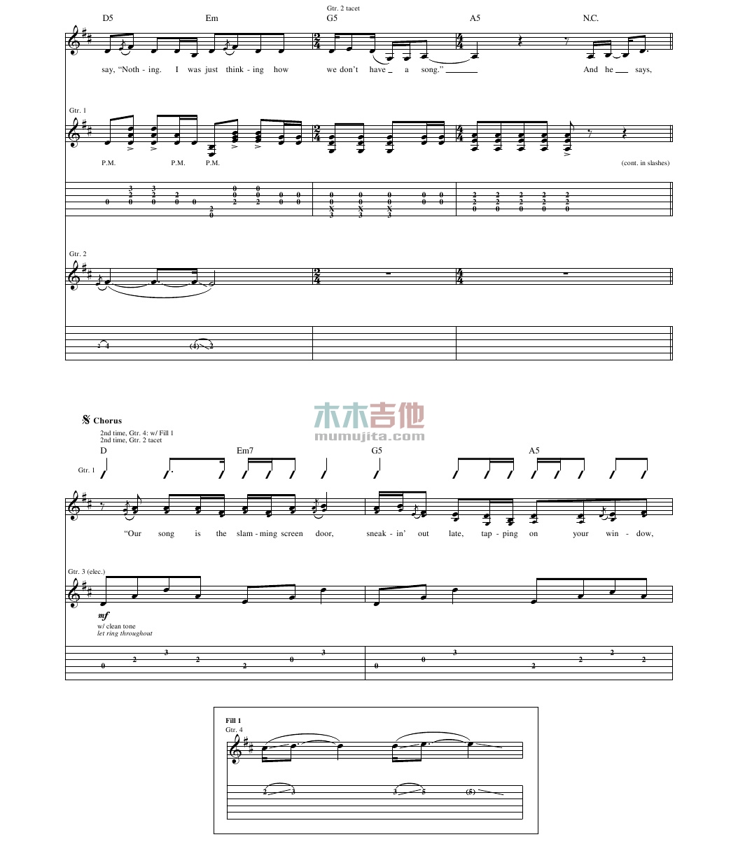 Our Song(吉他谱)