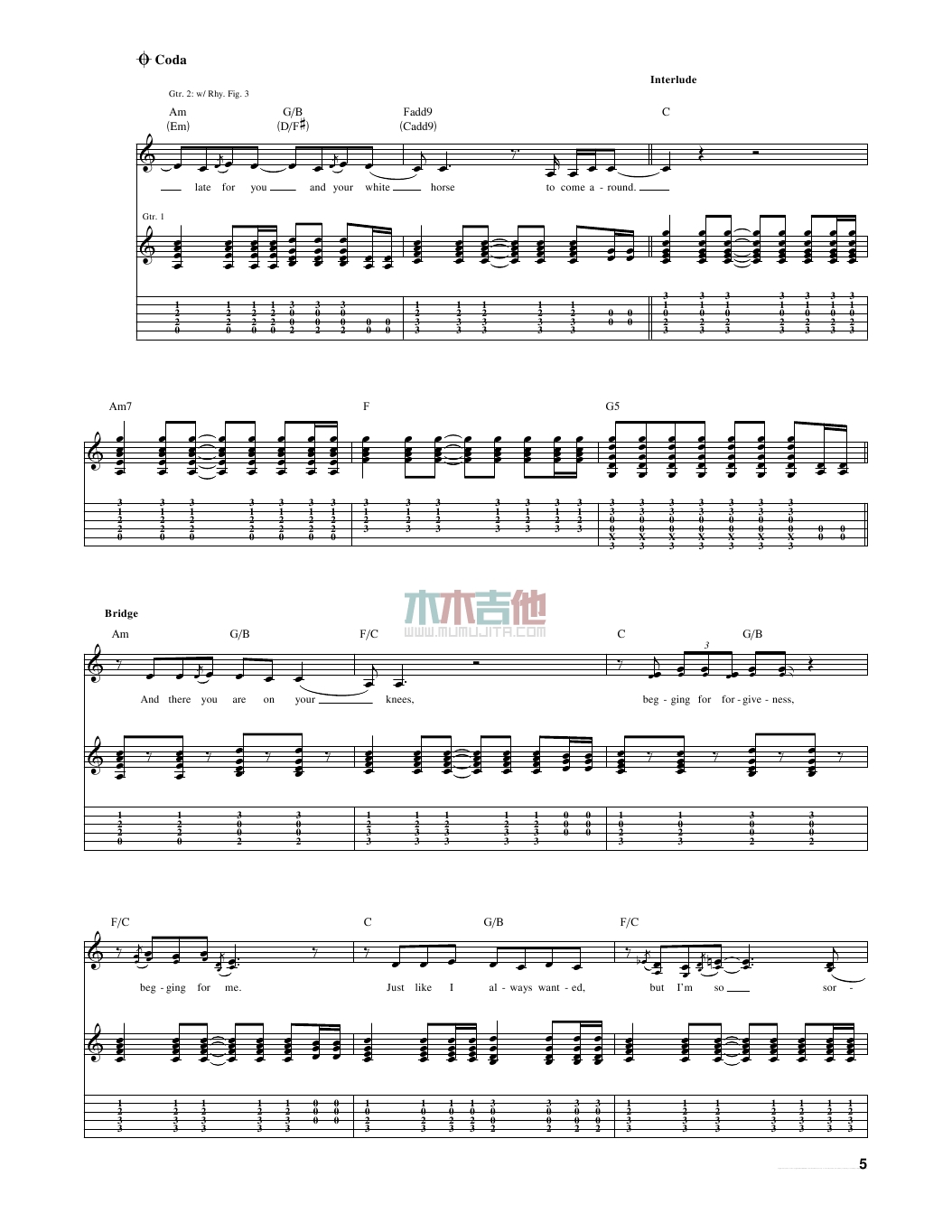White Horse(吉他谱)