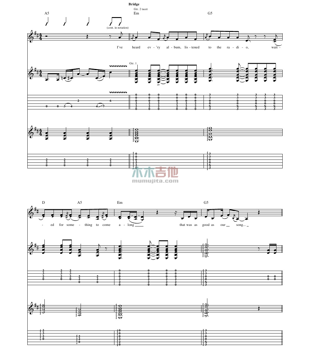 Our Song(吉他谱)