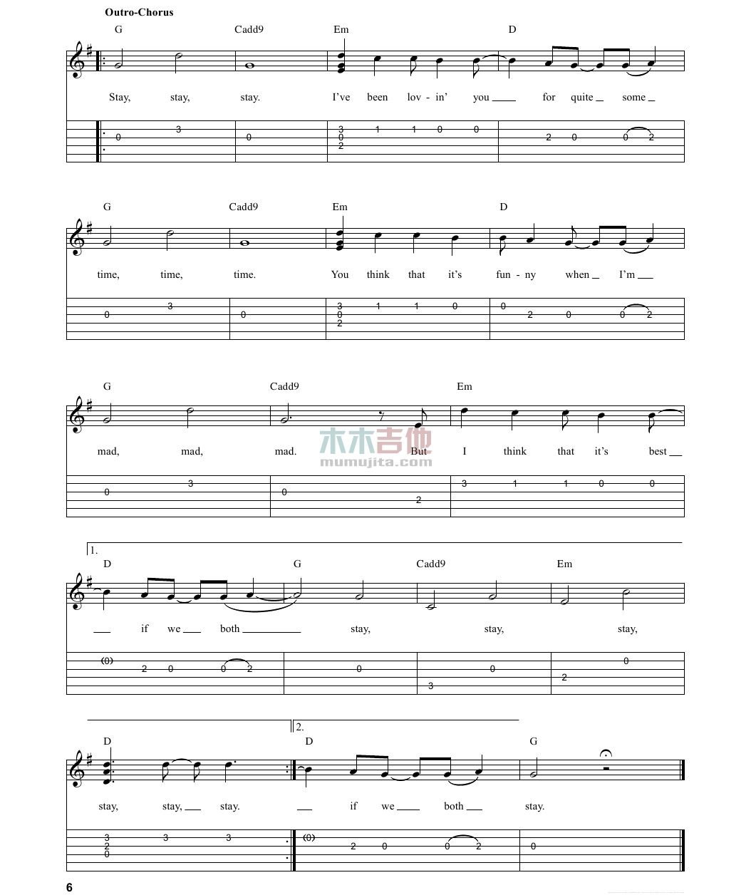 Stay Stay Stay(吉他谱)