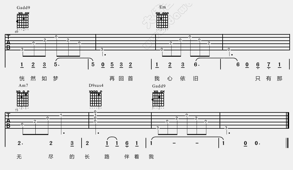 再回首(大伟)(吉他谱)