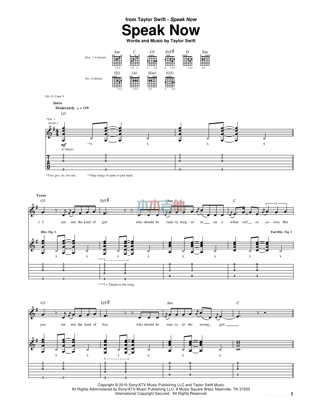 Speak Now(吉他谱)