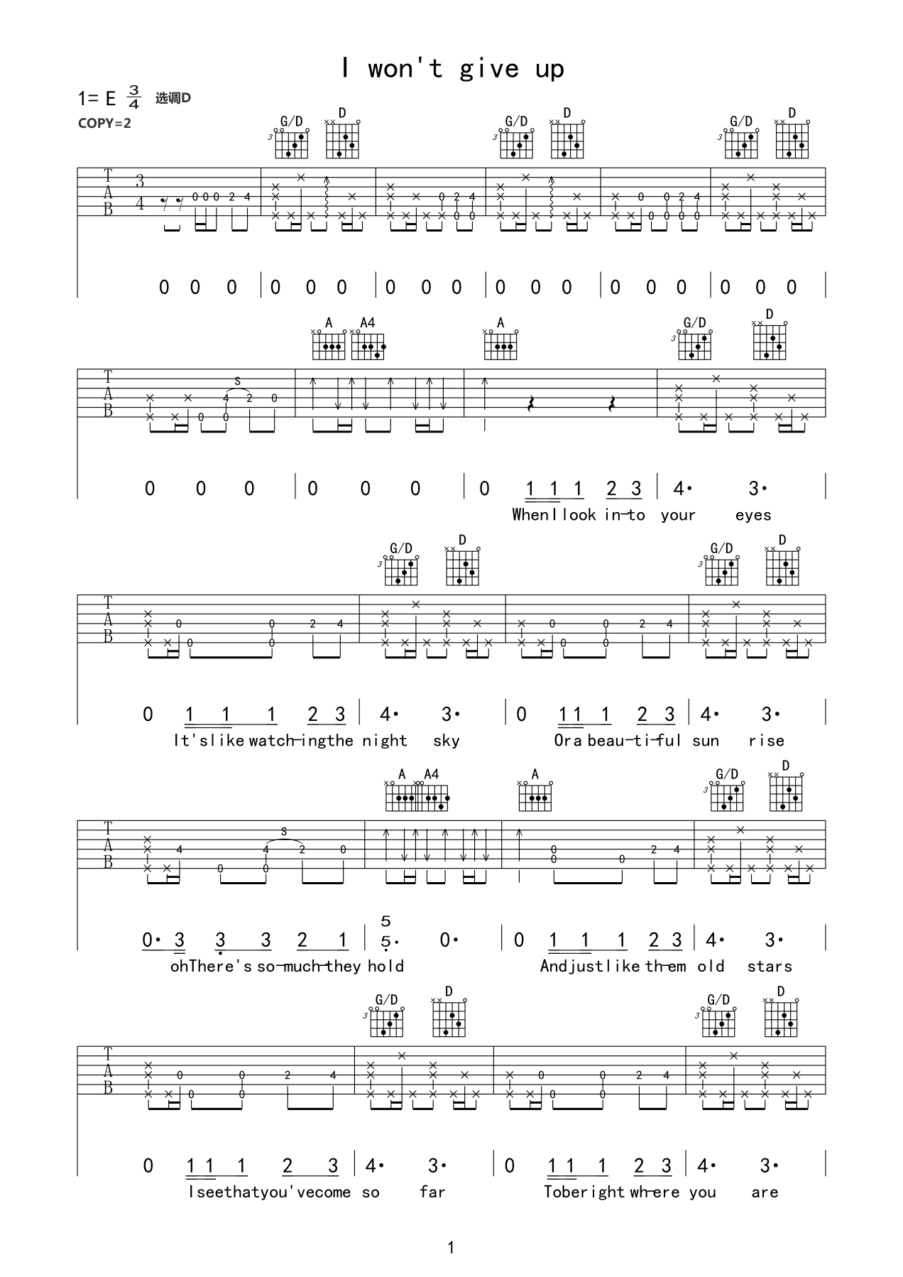Jason Mraz i wont give up吉他谱