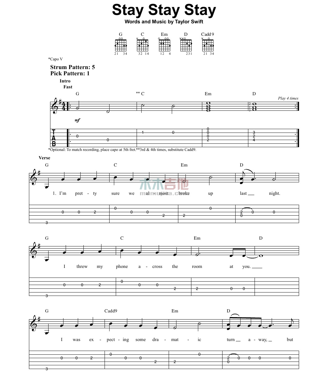 Stay Stay Stay(吉他谱)