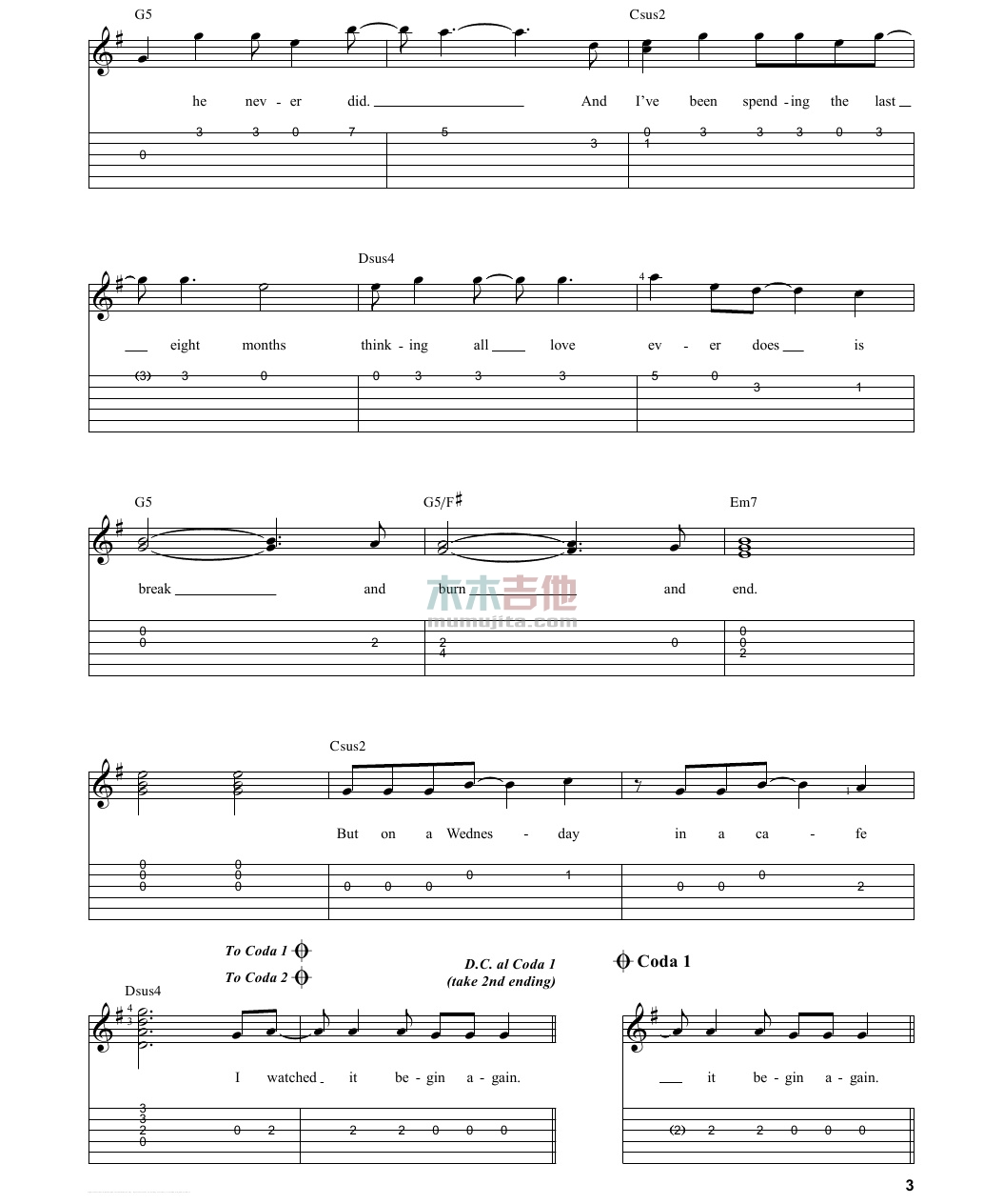 Begin Again(吉他谱)