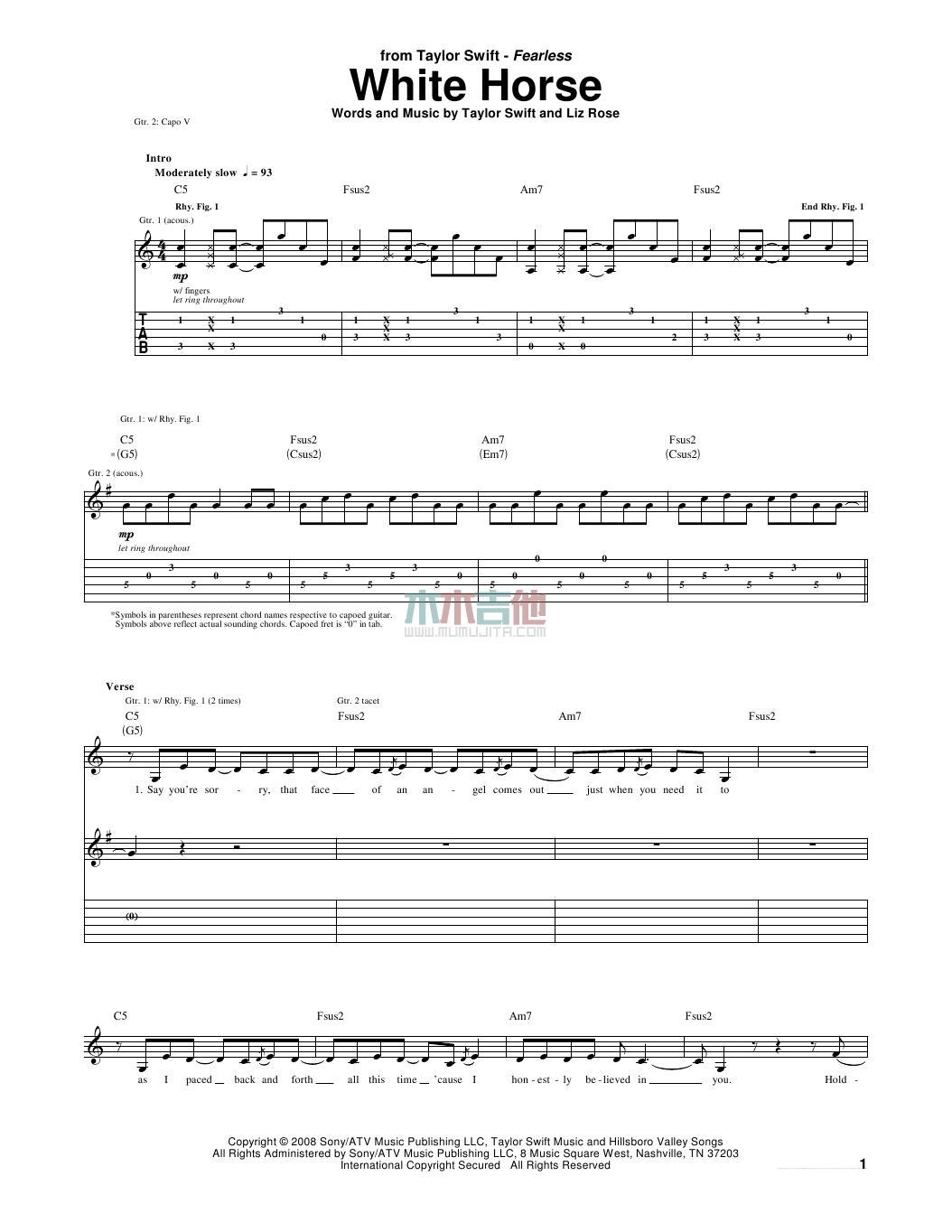 White Horse(吉他谱)