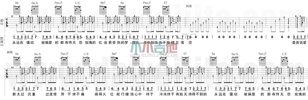 红玫瑰(大伟)(吉他谱)