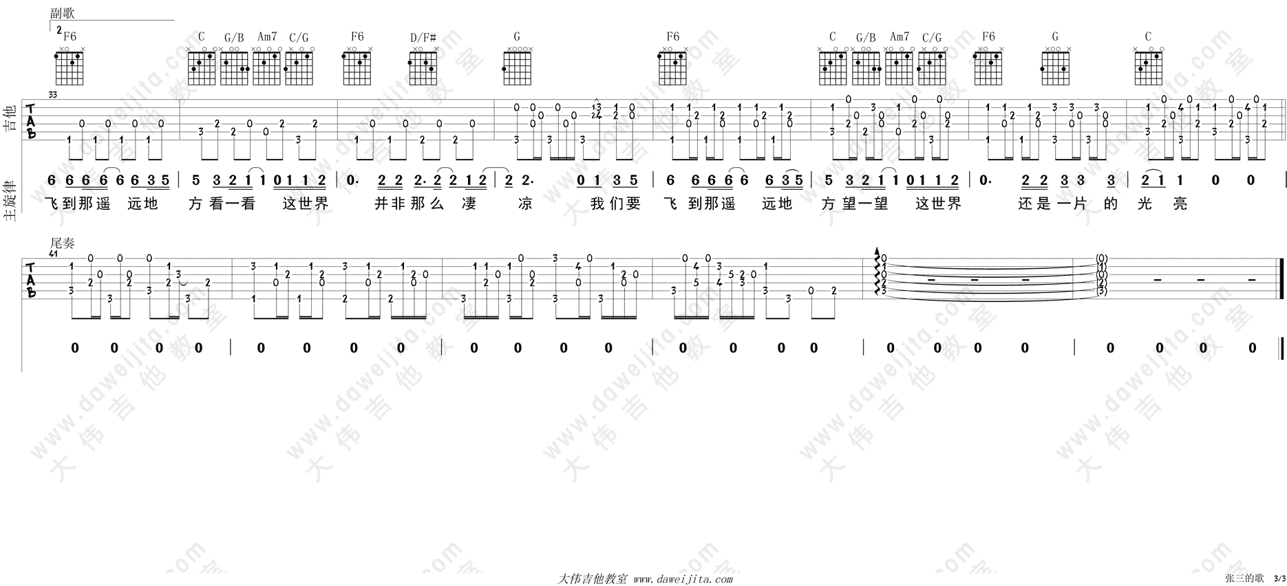 张三的歌(布鲁斯版)(大伟)(吉他谱)