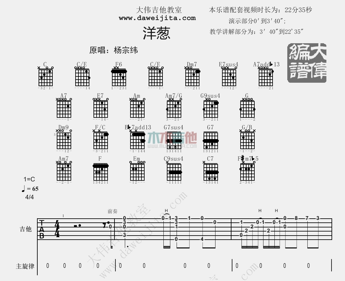 洋葱(大伟)(吉他谱)