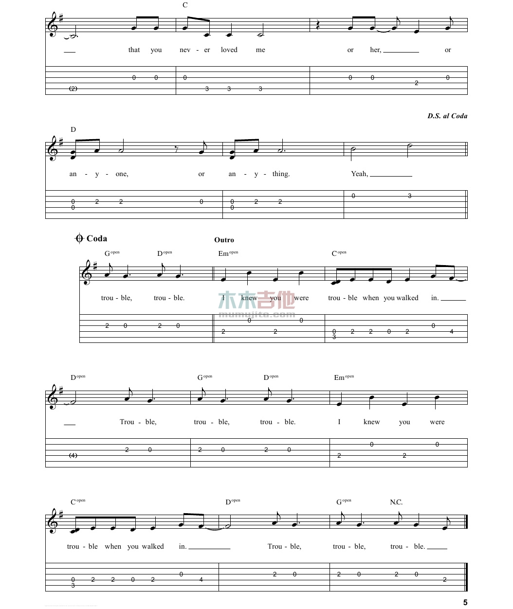 I Knew You Were Trouble(吉他谱)