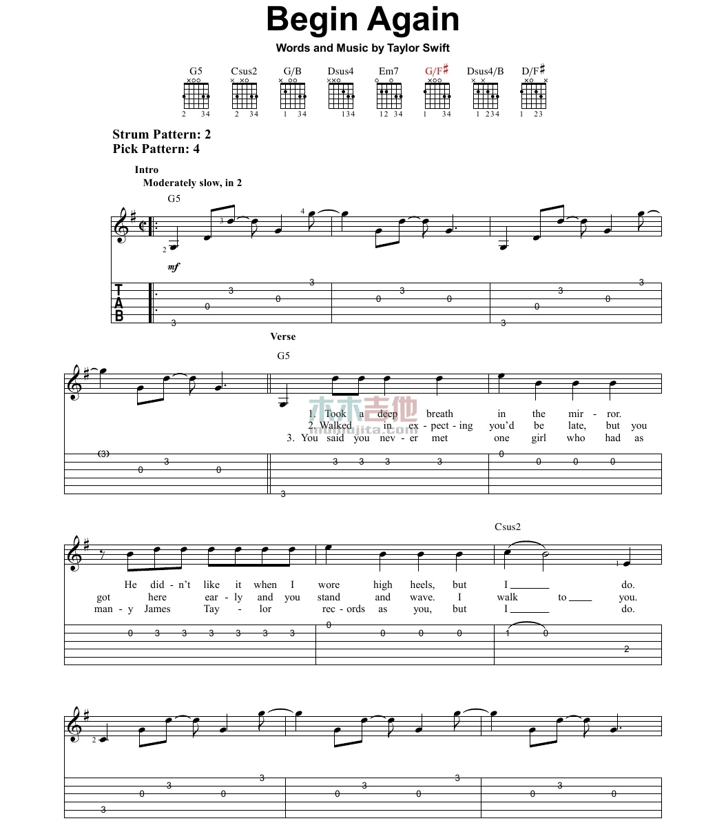 Begin Again(吉他谱)