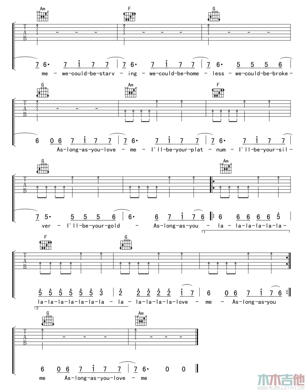 As long as you love me(吉他谱)