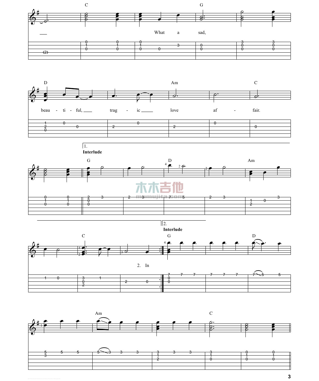 Sad Beautful Tragic(吉他谱)