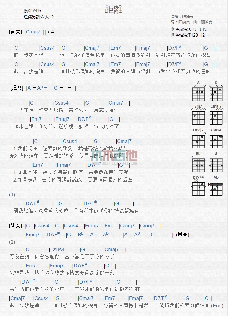距离(吉他谱)