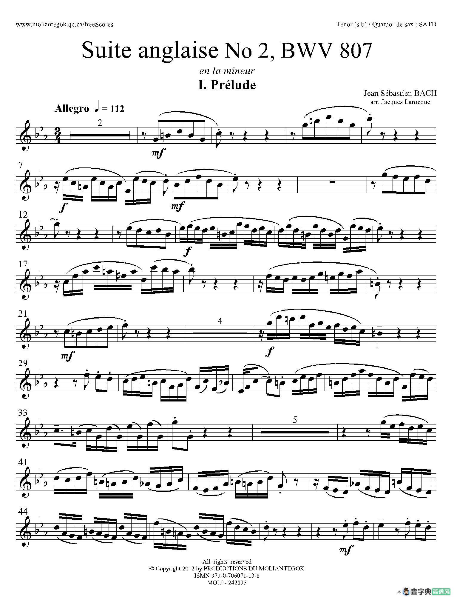 Suite anglaise No 2,BWV 807