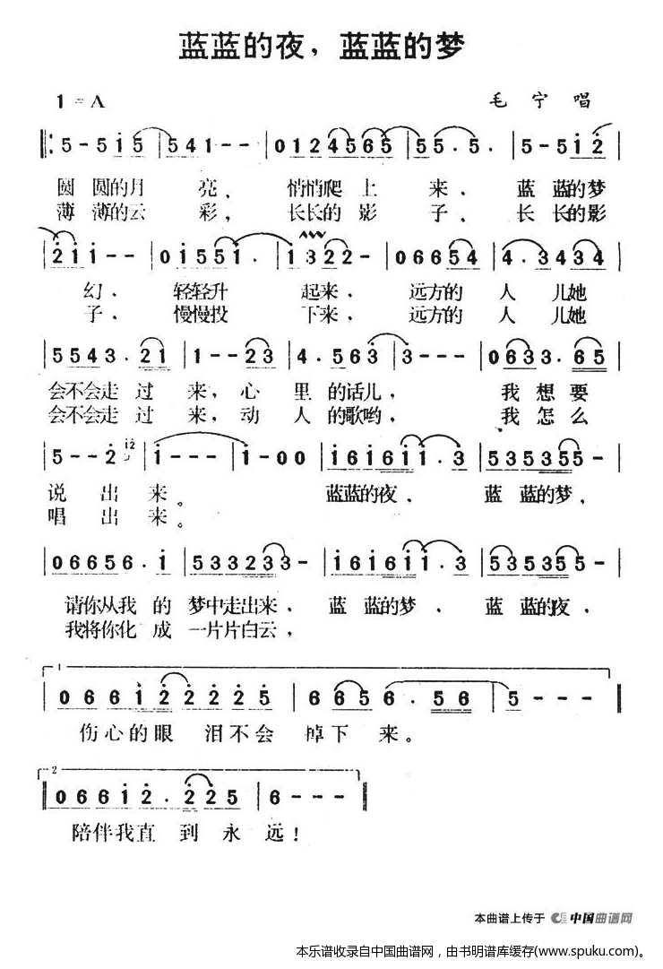 蓝蓝的夜，蓝蓝的梦（毛宁演唱）