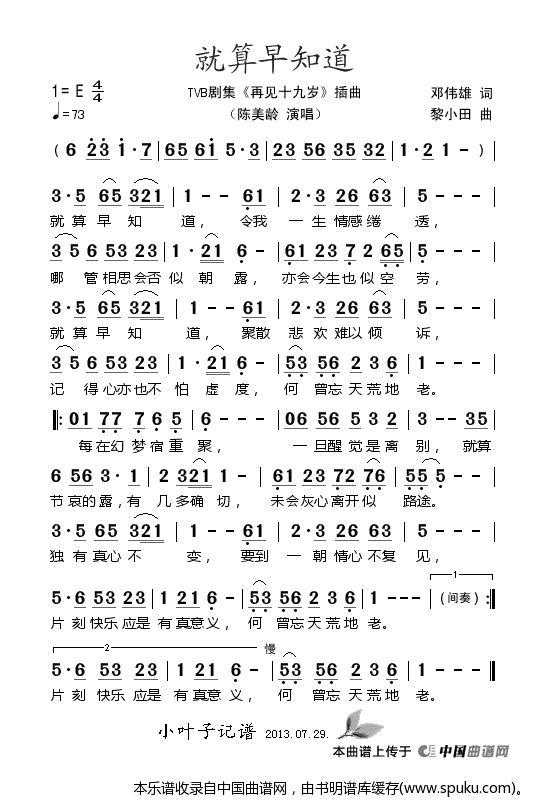 就算早知道（电视剧再见十九岁插曲）