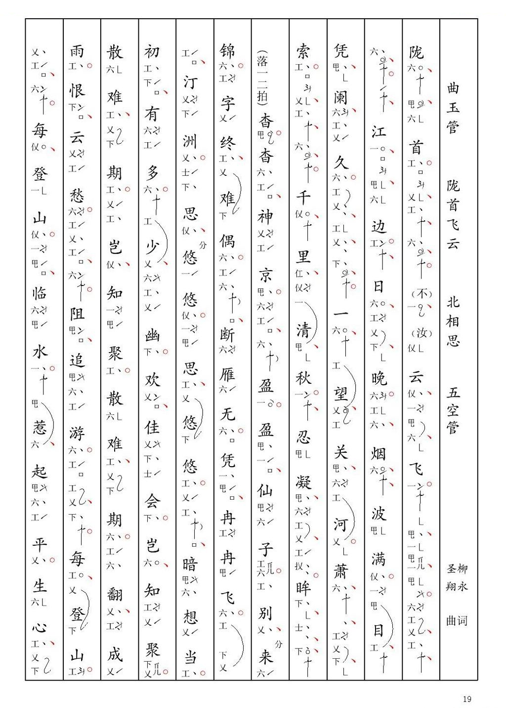 [南音工X谱] 曲玉管 陇首飞云 柳永 北相思 其他唱谱