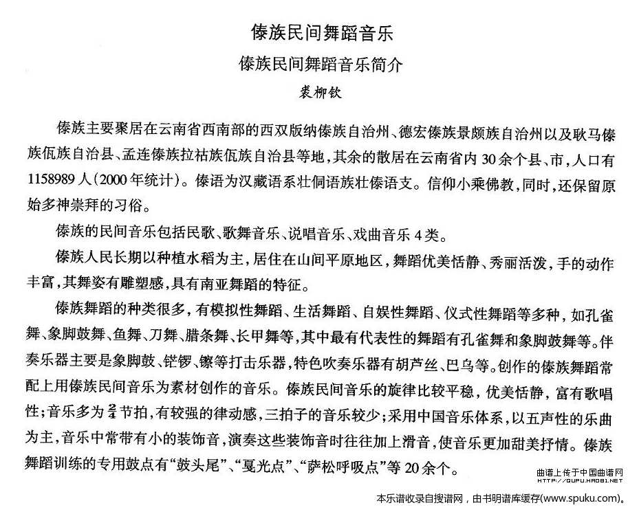 傣族民间舞蹈音乐：音乐简介