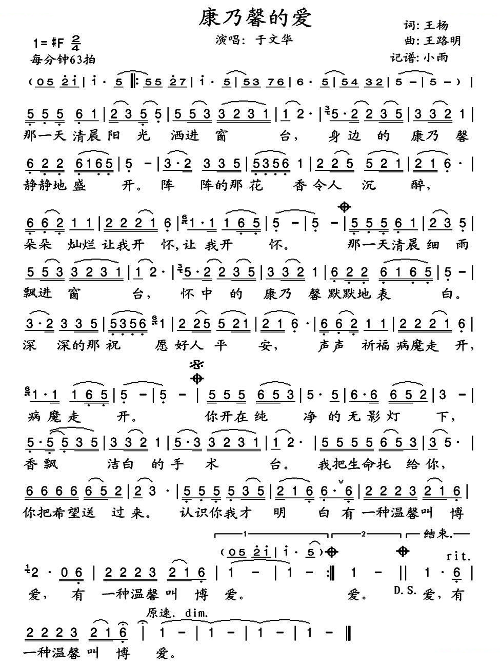 康乃馨的爱 歌曲
