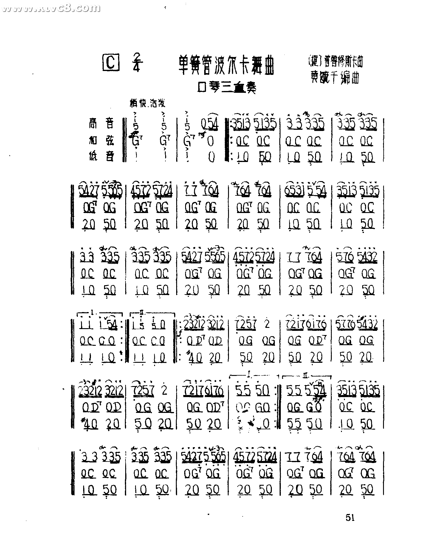 单簧管波尔卡舞曲（口琴三重奏） 口琴谱