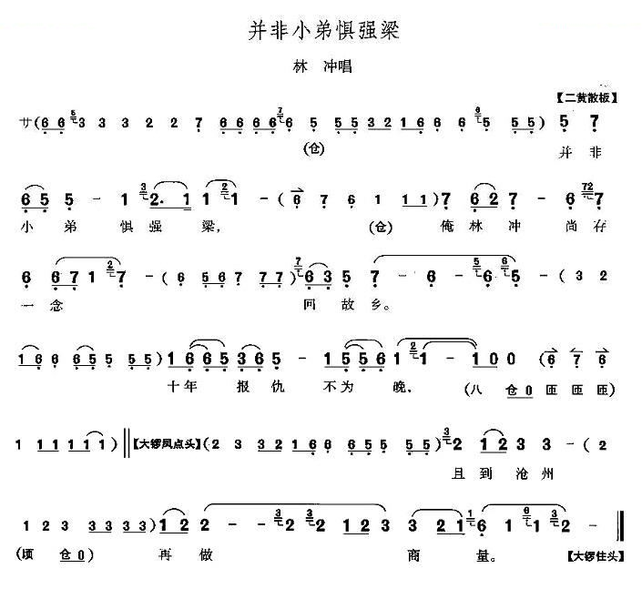 并非小弟惧强梁（野猪林林冲唱段） 其他唱谱