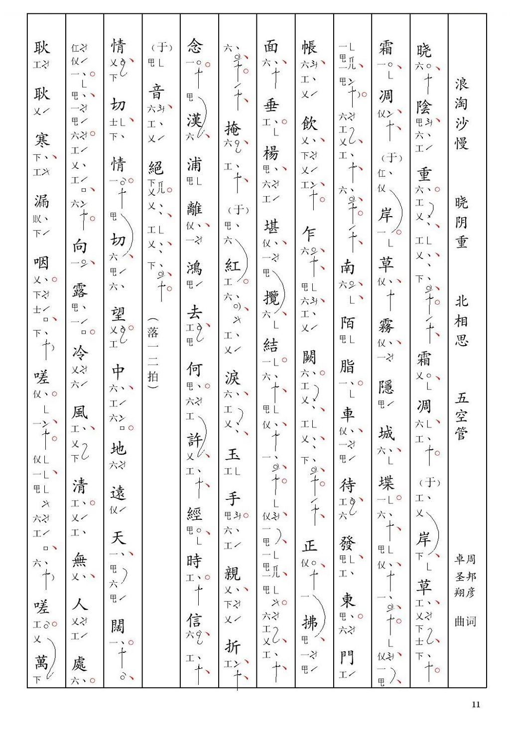 浪[南音工X谱] 淘沙慢 晓阴重 周邦彦 北相思 其他唱谱