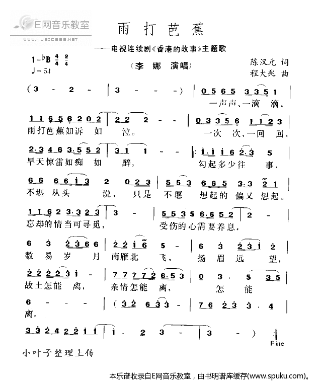 雨打芭蕉-李娜(电视剧香港的故事主题歌)