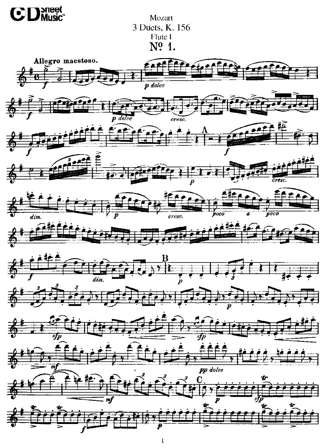 3 Duets K.156 之第一长笛（二重奏三首 K156号） 铜管乐谱