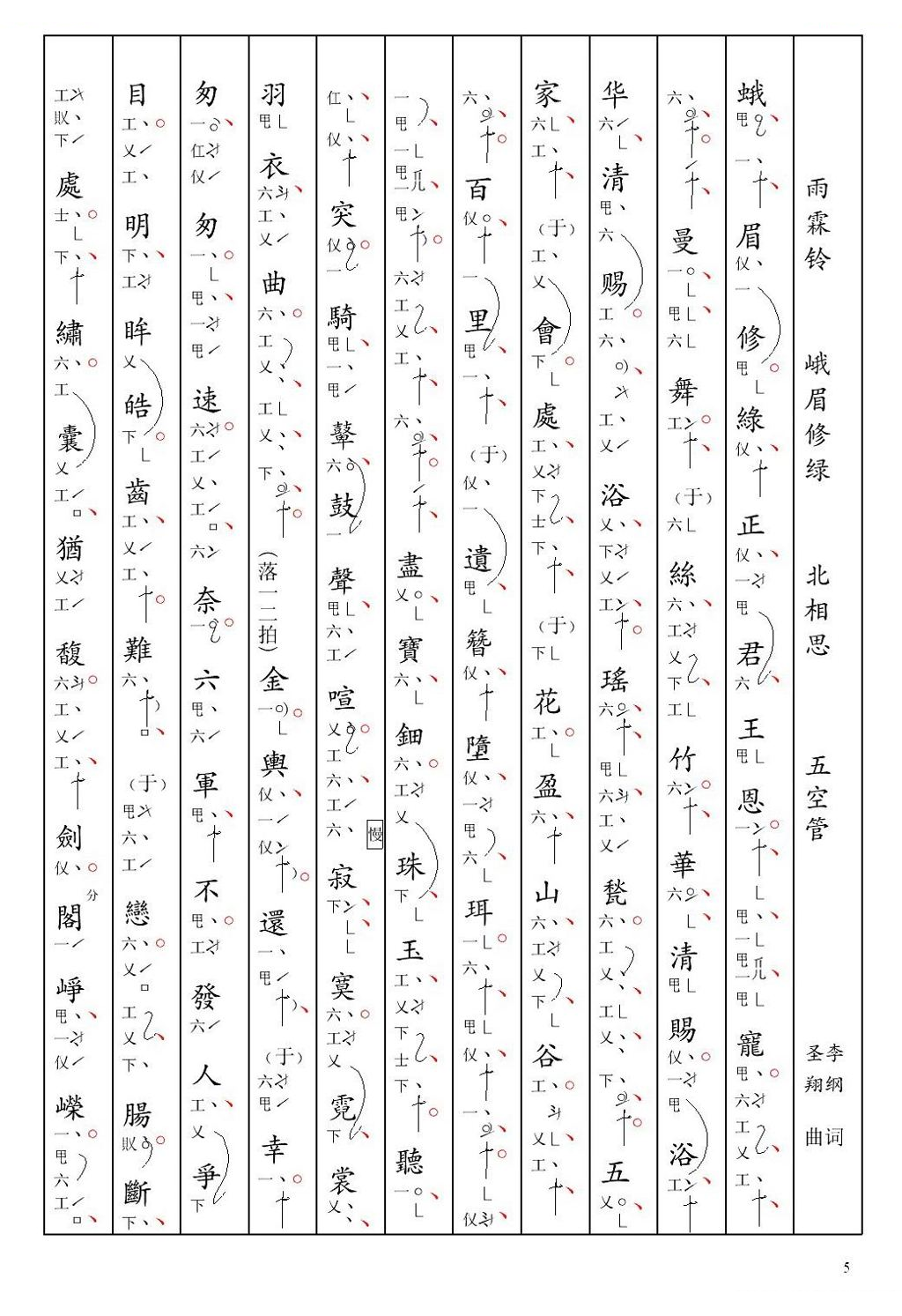 [南音工X谱] 雨霖铃 峨眉修绿 李纲 北相思 其他唱谱