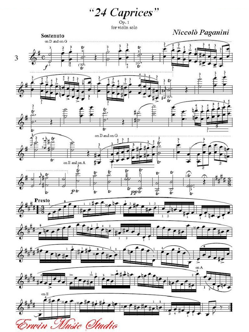 帕格尼尼-24首随想曲 作品.1 小提琴No.3 提琴谱