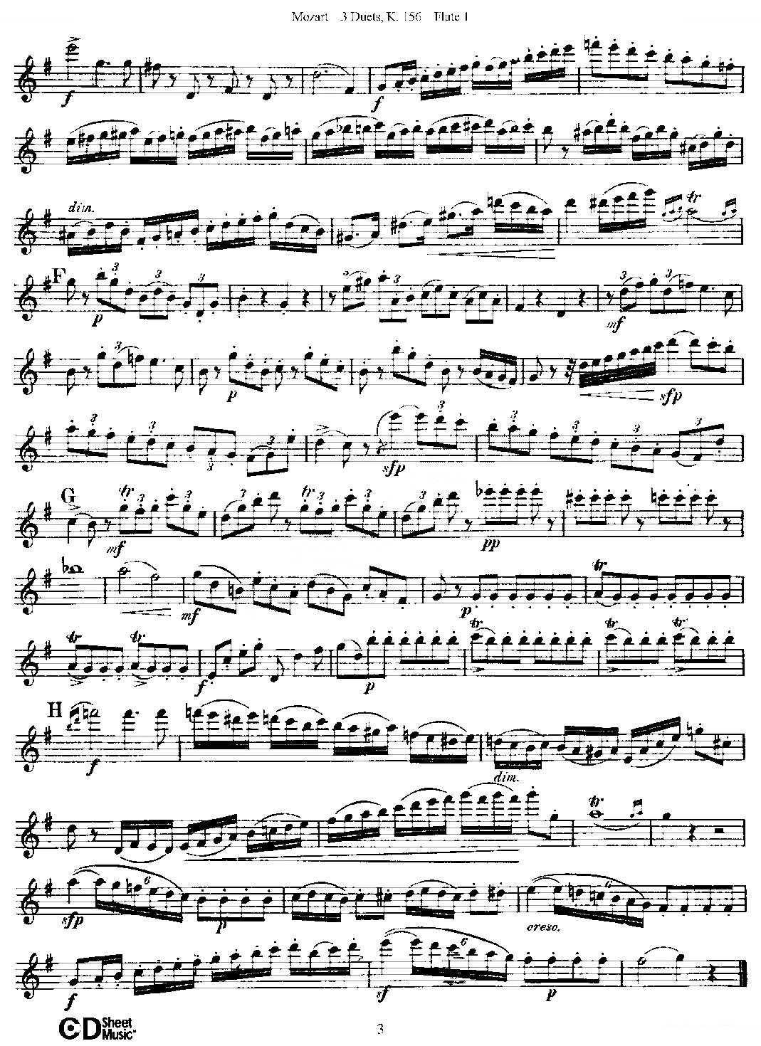 3 Duets K.156 之第一长笛（二重奏三首 K156号） 铜管乐谱