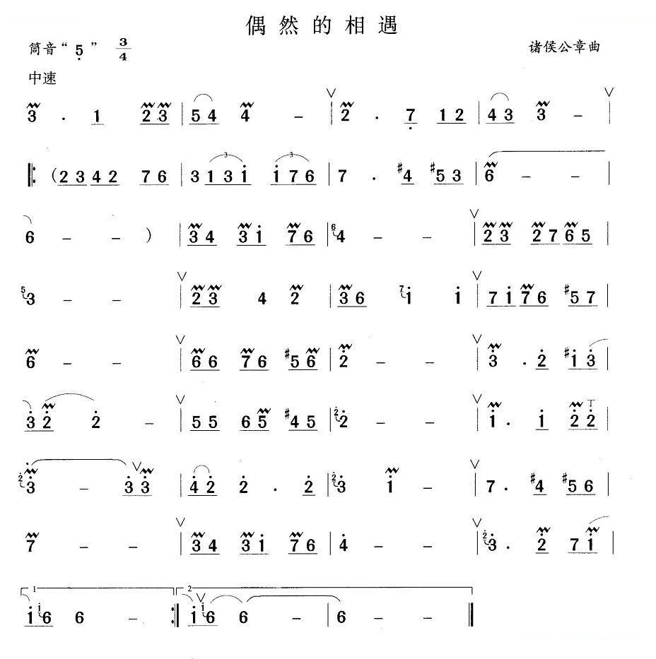 偶然的相遇 笛萧谱