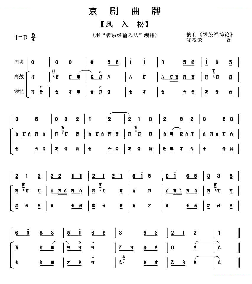 风入松（京剧曲牌） 其他唱谱