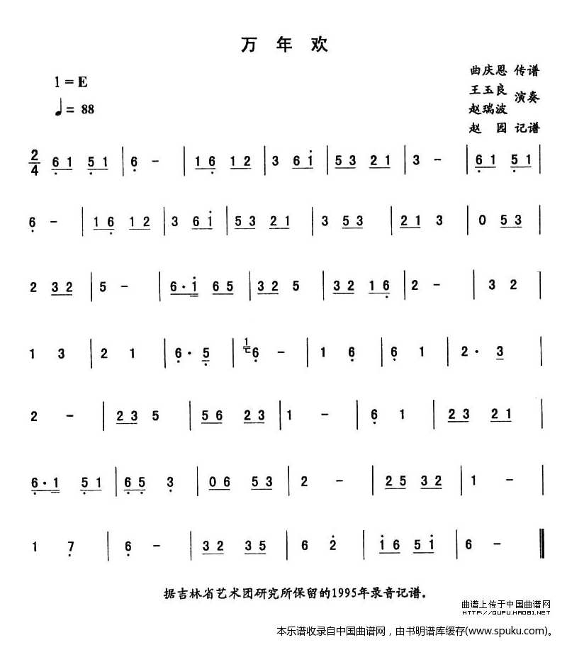 万年欢—东北秧歌曲牌（二人转伴奏谱）_二人转谱