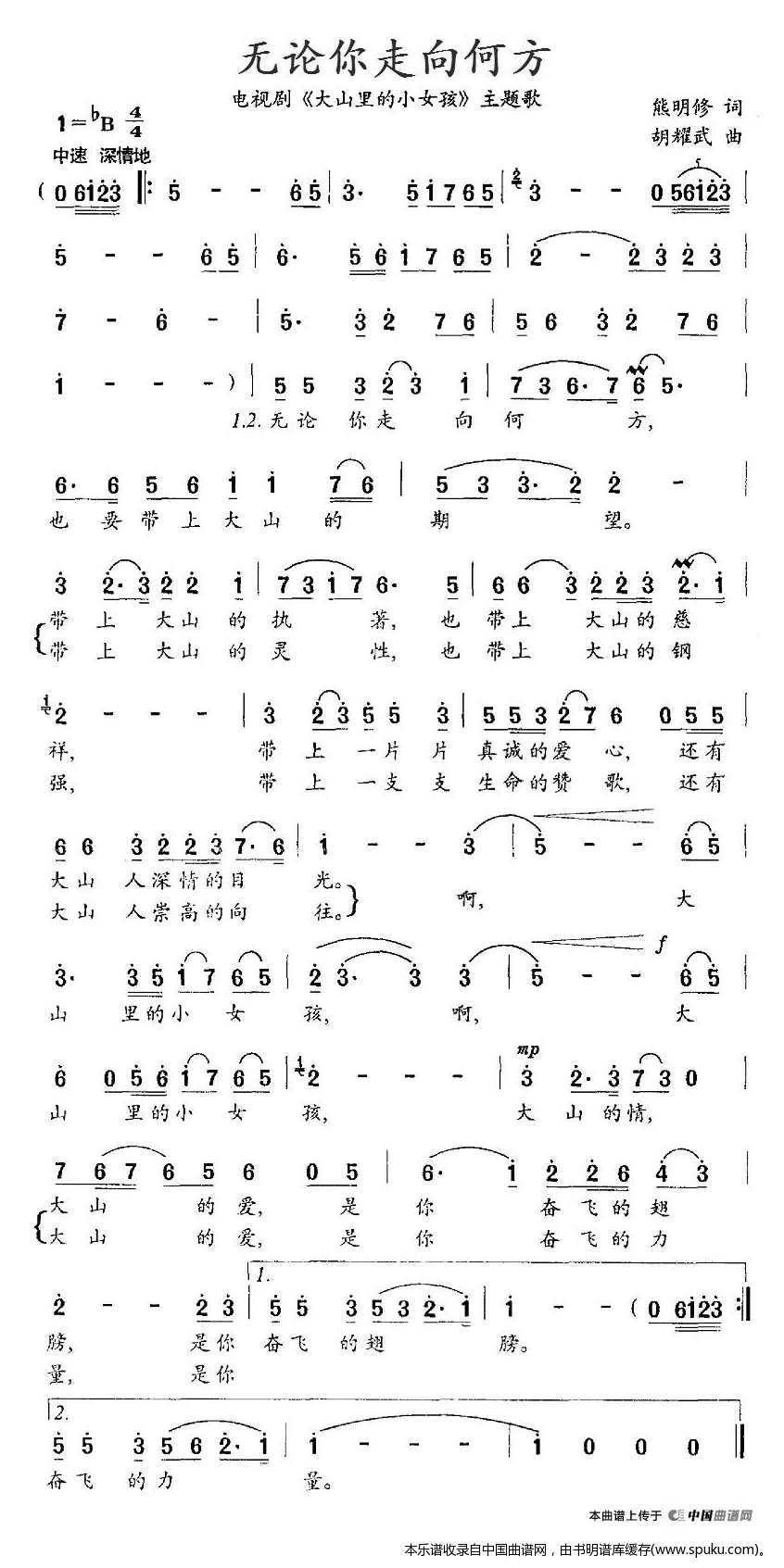 无论你走向何方（电视剧大山里的小女孩主题歌）